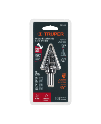 BROCA ESCALONADA ÓXIDO NEGRO 10ESCALONES 1/4 A 1-3/8”,TRUPER