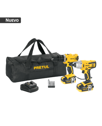 TALADRO INALAMBRICO PERCUTOR  + ATORNILLADOR DE IMPACTO 20V, 1/2”  PRETUL